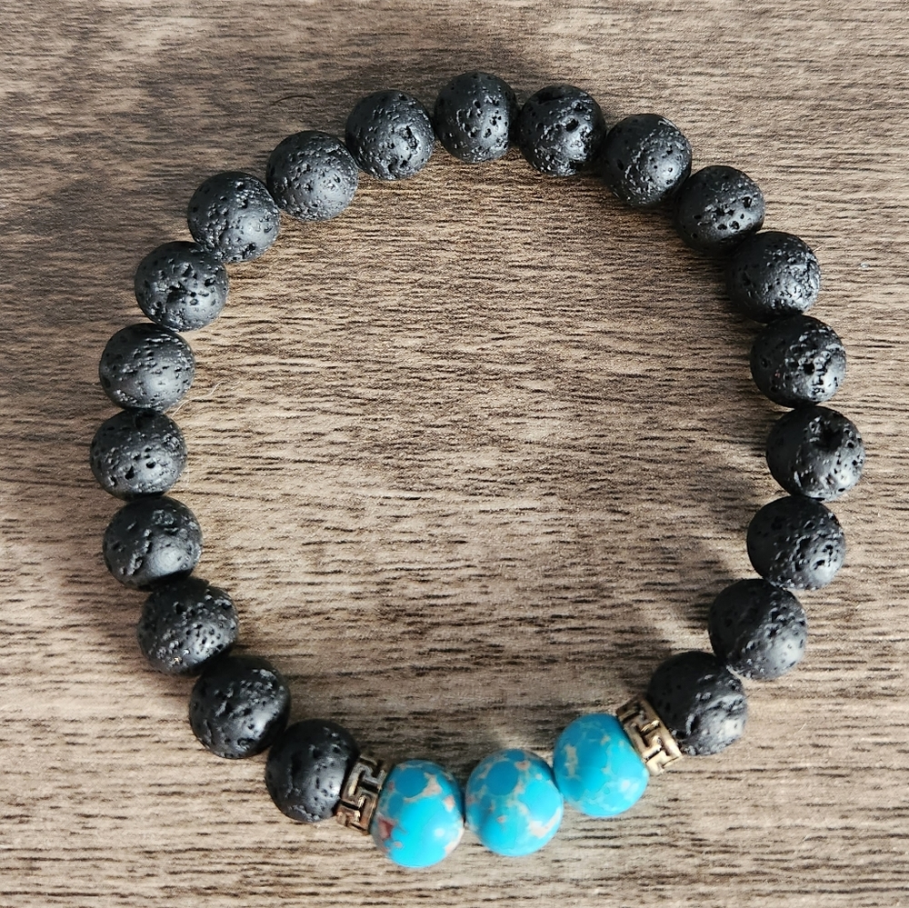 Lava Rock Beaded Braceket with Turquoise Accents
